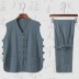 Mùa hè cotton và lanh không tay Tang phù hợp với vest vest vest vest áo vest vest Trung Quốc retro giản dị Trung Quốc quần áo phù hợp với hai mảnh - Áo vest cotton