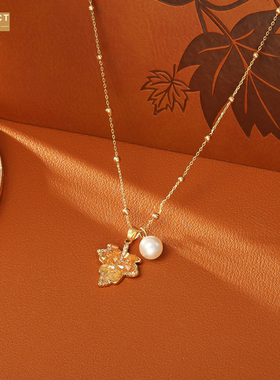 XKDDCT爆款渐变枫叶珍珠项链复古