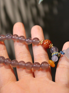 XKDDCT天然8MM烟紫手链女玉髓吊