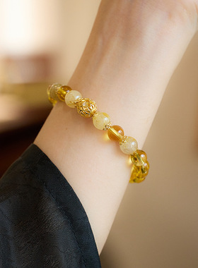 XKDDCT天然8MM压电黄水晶手链女