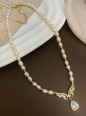 XKDDCT淡水珍珠串珠蝴蝶锆石项链