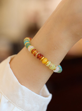 XKDDCT新款多巴胺天然石手链女彩