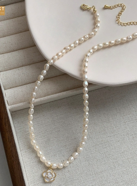 XKDDCT山茶花巴洛克珍珠项链女轻