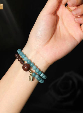 XKDDCT新中式石蓝色串珠女双圈手