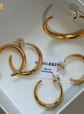 圆圈纯银针简约欧美S925耳环感轻