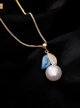 XKDDCT珐琅滴釉蓝色树叶项链简约