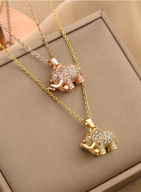 XKDDCT小象吊坠钛钢项链女款轻奢