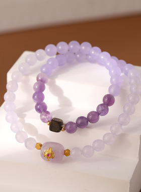 XKDDCT双层叠戴天然紫晶串珠手链