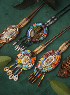 XKDDCT民族风复古皮革长款波西米