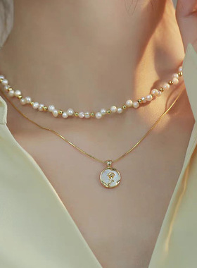 XKDDCT新款巴洛克珍珠叠链双层编