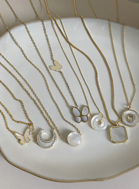 XKDDCT韩版气质天然贝母蝴蝶项链