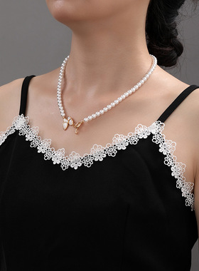 XKDDCT百搭贝壳蝴蝶玻璃暖白珍珠