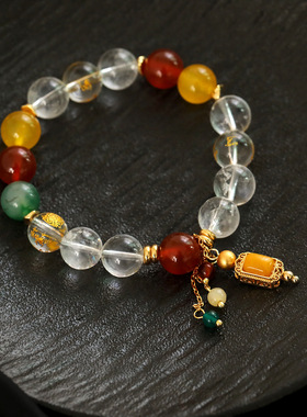 XKDDCT原创天然白搭配黄水晶手串