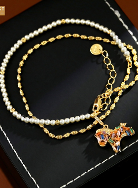 XKDDCT七彩锆石串珠小马项链高级