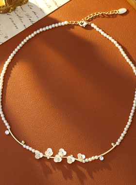 XKDDCT超仙设计感梅花珍珠项链高