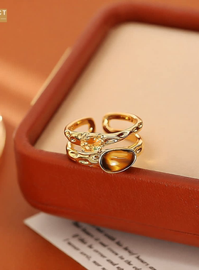 XKDDCT美拉德老风虎眼石开口戒指