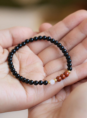 XKDDCT新款天然4MM黑玛瑙手链女