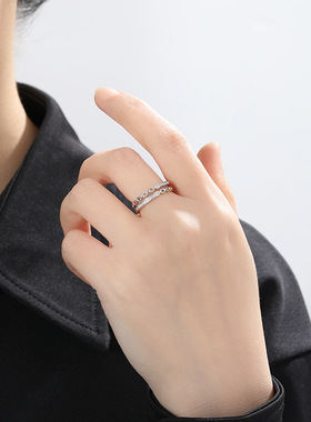 XKDDCT简约锆石链条戒指小众高级