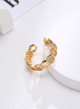 XKDDCT新款开口棱形锆石戒指时尚