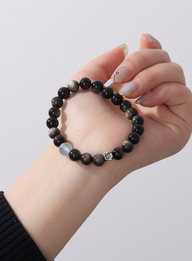 XKDDCT8MM黑曜石手串女款天然银