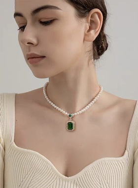 XKDDCT淡水珍珠项链复古高级感绿