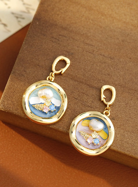 XKDDCT新款新中式莫奈油画吊坠