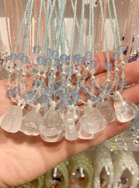 XKDDCT天然水晶百搭项链气质蓝淡