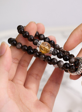 XKDDCT天然黑曜石双圈月光石黄水