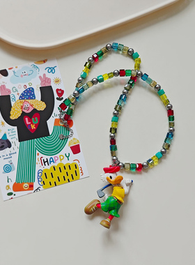 JMH小吴同学 原创中古迪士尼唐老鸭施华洛珍珠高级感卡通水晶项链