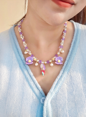 JMH小吴同学 爱丽丝梦游仙境牡蛎宝宝方糖水晶串珠项链女小众配饰