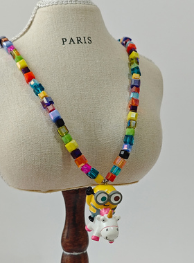 JMH小吴同学 正版环球影城小黄人多巴胺彩色水晶项链童趣可爱配饰