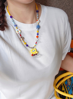 JMH小吴同学 原创海绵宝宝小众可爱项链多巴胺童趣毛衣链卡通配饰