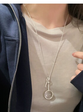 韩系时髦小众设计放大镜长项链女款新款简约百搭通勤颈链卫衣链