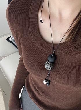 新中式植物果壳爱心串珠项链女高级感复古长款挂绳吊坠毛衣链配饰