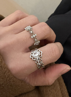 宫廷风蕾丝花边锆石开口戒指小众高级感轻奢食指戒百搭叠戴指环