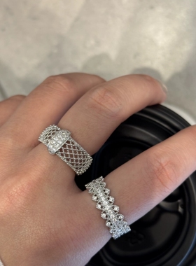 蕾丝编织百搭叠戴戒指女几何简约线条冷淡风精致开口指环食指戒潮