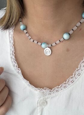 蔚蓝系列海洋天然蓝松石多色混珠时髦个性串珠橄榄贝母项链