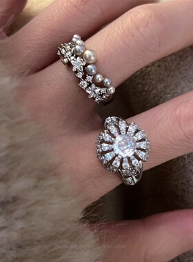 满天星锆石开口戒指女款小众设计高级感食指戒粗胖手夸张叠戴指环