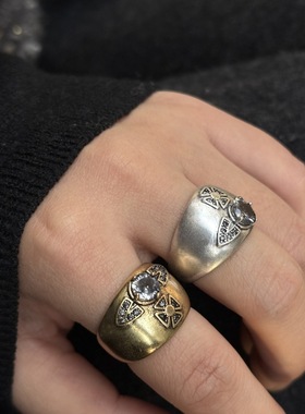 ins风古铜金银做旧麻花编织戒指欧美金属风小众轻奢男女同款指环