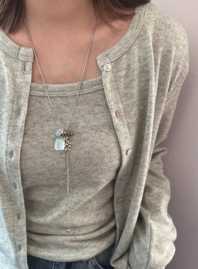 小众高级感天然石葡萄串项链水滴吊坠可调节叠戴长款毛衣链颈链