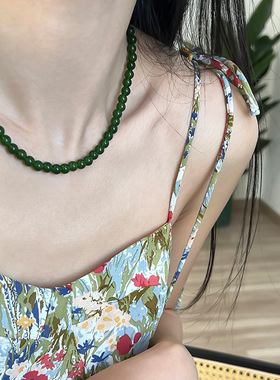 金属仿珍珠锁骨链女绿色珠子