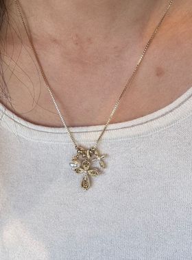 vintage中古银针锆石鸢尾花朵耳项链设计稿毛衣链轻奢耳坠复古女