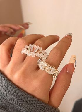 女仿水晶欧美风串珠碎石米珠戒指