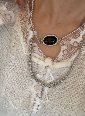 黄铜梯形圆珠ins设计感小众韩版网红同款时尚百搭长款项链