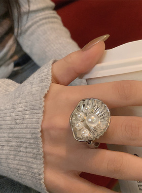 欧美ins冷淡风法式复古珍珠戒指