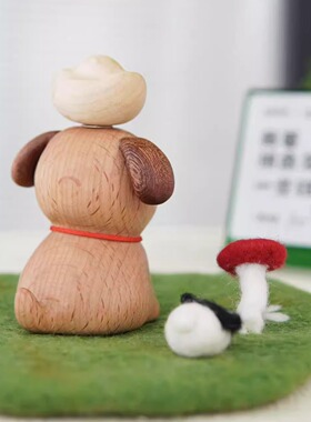 山舍｜来财元宝狗狗摆件实木可爱旋转车桌面载装饰礼物