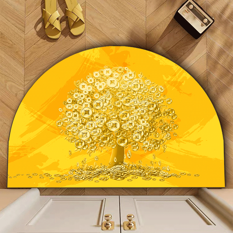 金色莲花半圆形入户地垫发财树门口脚垫财运亨通加厚圈绒防滑地毯,淘宝优惠券,粉丝福利购,淘宝优惠卷