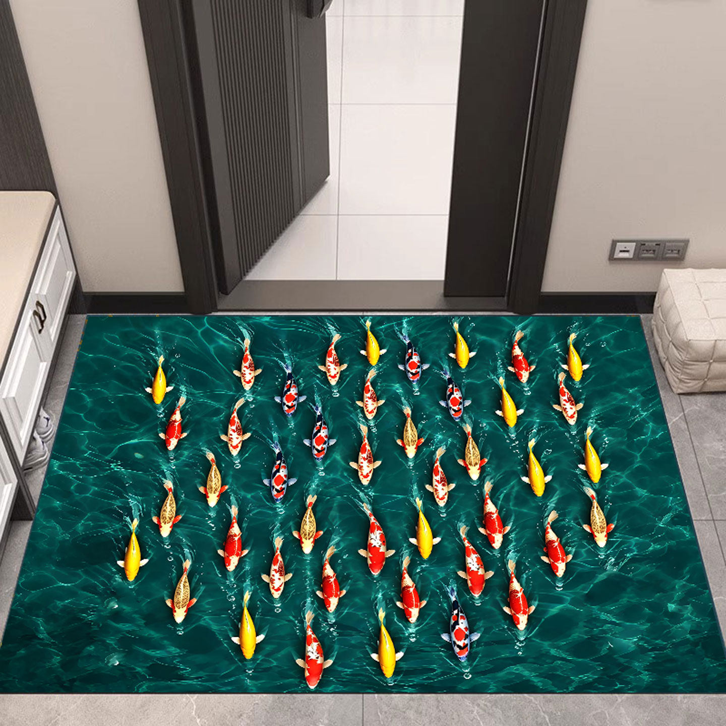Horizontal entry nine fish blue home floor mat green fish koi home floor mat swimming into the fish pattern mat foyer