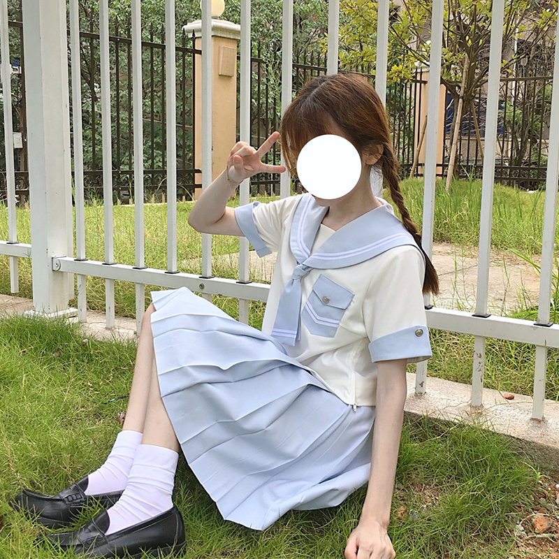 【月野HOUSE】*雪樱*原创JK制服夏日感水色学院风水手服夏服+领带 - 图1