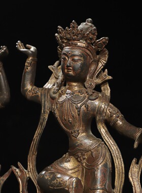 藏黄铜仿古鎏金观音菩萨二世度母站佛摆件居家堂大号香案用品40cm